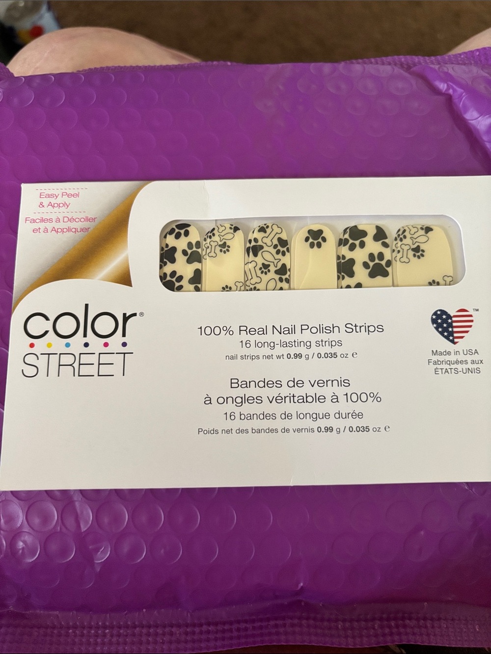 Color Street Cream Nail Strips with Black Paw Print Design- “Party Paws”
